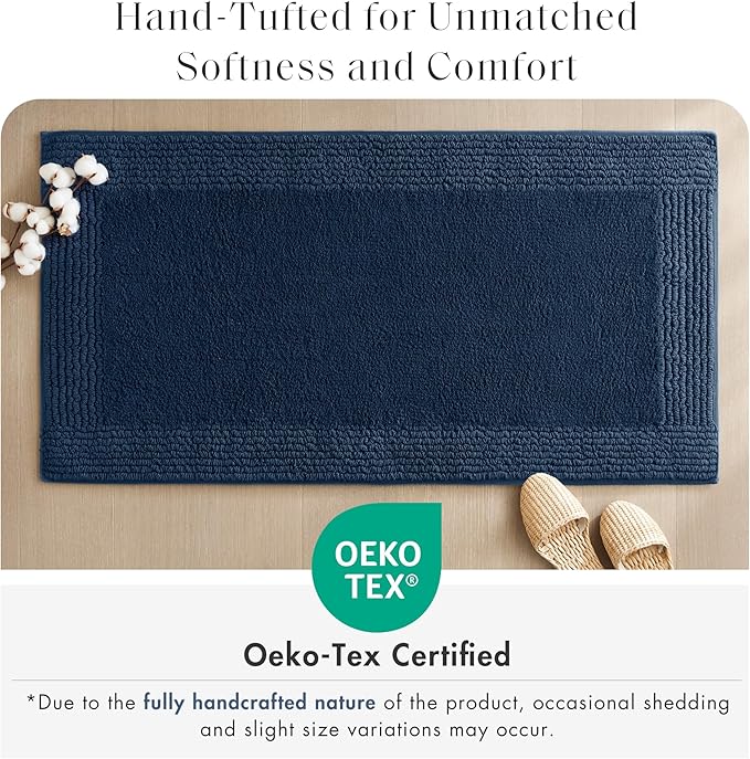Madison Park Splendor Reversible 100% Cotton Tufted Bathroom Rug-3000 GSM Hotel Quality Luxurious Plush Medium Pile Bath Mat Absorbent, Quick Dry, Shower Room Décor, 20x30 Navy