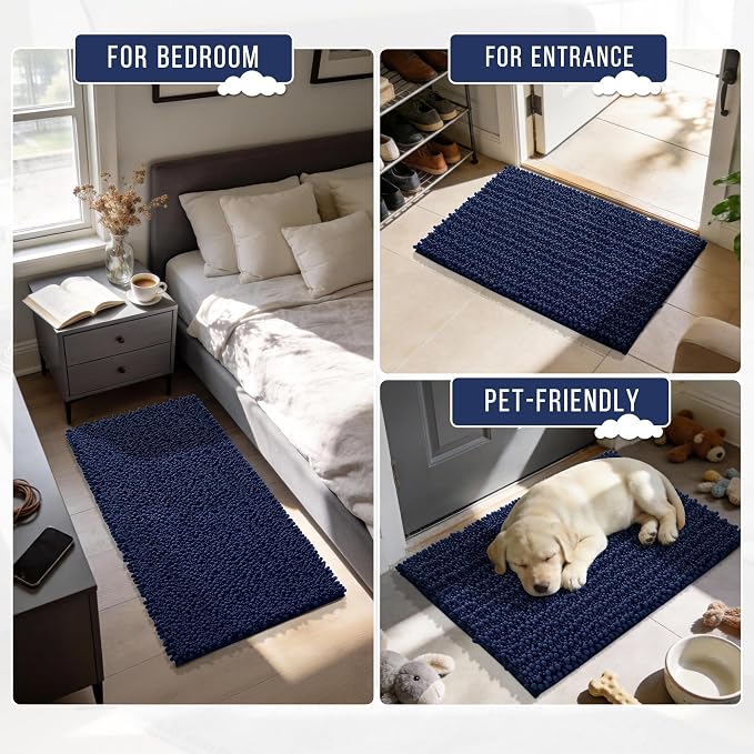Yimobra Bathroom Runner Rug 55x24 Inch - Extra Long Non Slip Chenille Bath Mat, Soft & Absorbent, Machine Washable Shaggy Hallway Carpet for Vanity Tub Shower, Navy Blue Home Decor Accessories
