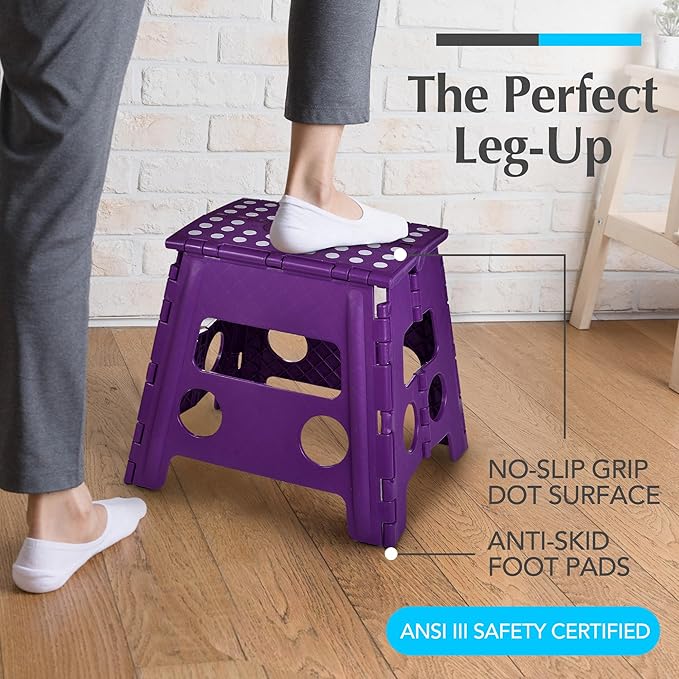 Handy Laundry Folding Lightweight Step Stool - Sturdy Enough to Support Adults - Opens Easy with One Flip - Great for Kitchen, Bathroom or Bedroom (White - 13 Inch)
