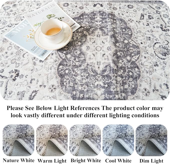 Hallway 4x8 Washable Runner Rug: Oriental Stain Resistant Entryway Kitchen Rug Farmhouse Soft Carpet for Bathroom Bedroom Thin Laundry Room Floor Mat with Non Slip Backing for Pets Family(4x8,Grey)