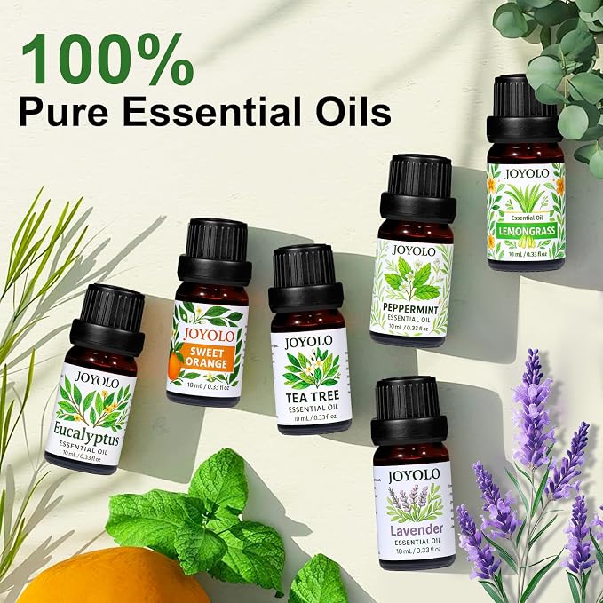 Essential Oil Diffuser & Essential Oils Set, Glass Aromatherapy Diffuser, 6 Oils Gift Pack (Lavender Tea Tree Lemongrass Sweet Orange Eucalyptus Peppermint)