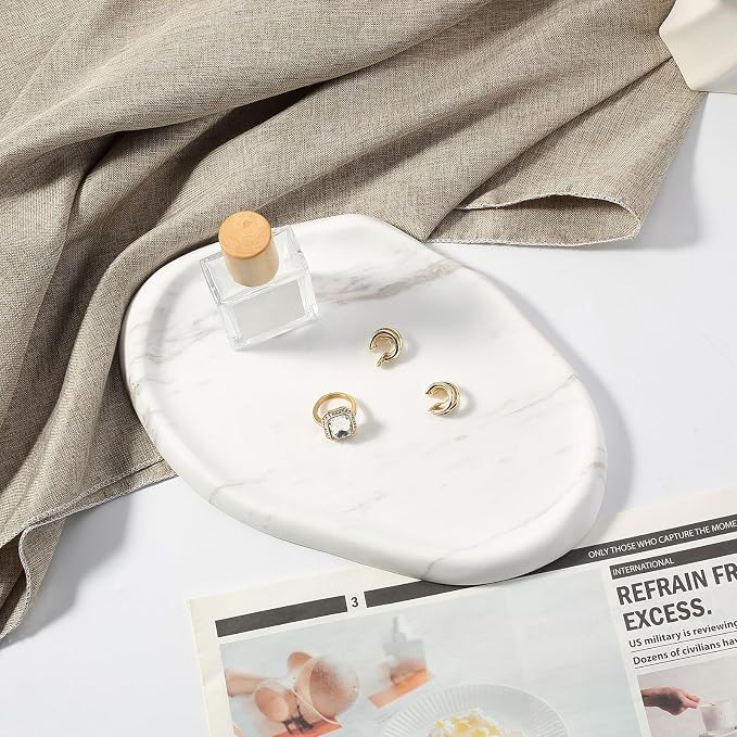 Koville Luxurious Natural White Marble Vanity Tray, Cloud Shape Serving Stone Key Tray for Home Decor, 10" x 7" Marble Storage Trays for Bathroom, Stone Plate Holder for Perfume, Candle and Jewelry