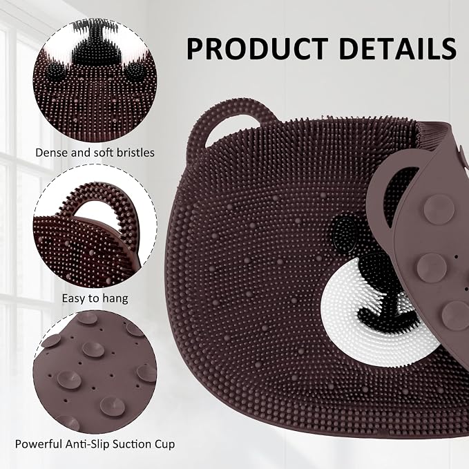 Foot Scrubber Mat for Shower – Silicone Exfoliating Foot Scrub, Dead Skin & Callus Remover, Non-Slip with Suction Cups, Bath Mat for Feet, 14.5" x 11" Brown