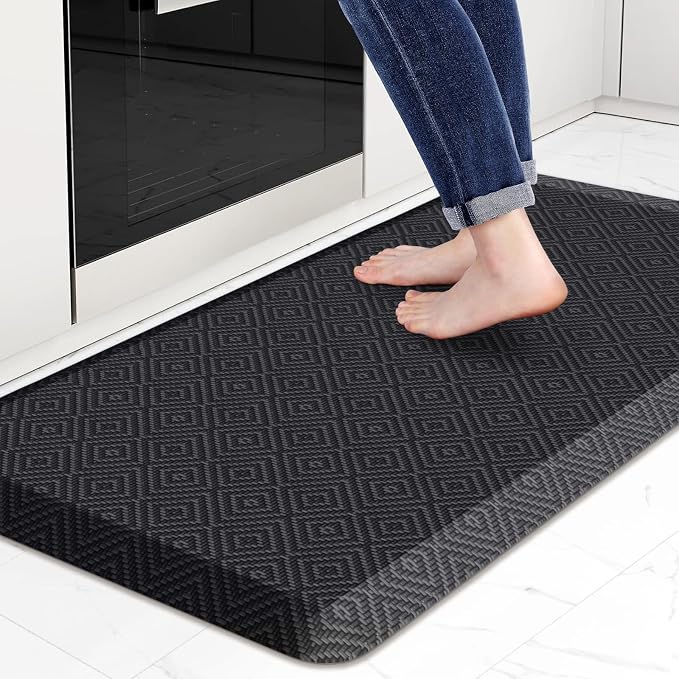 Mattitude 4/5 Inch Thick Kitchen Mat Cushioned Anti-Fatigue Floor Mat Water Resistant Non-Slip Mats and Rugs Standing and Comfort Desk Mats for House Sink Office Laundry (Black, 20"x39")