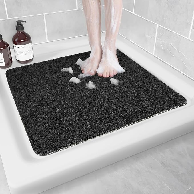 Hargiis Non-Slip Bathtub Mat, Anti Slip Shower Mat, Fast Drying Bathtub Mats, Foot Scrubber Mat, Anti Slip Mat for Tub, Floor, Bathroom, Kitchen, Home, Hotel (Black 24"×24")