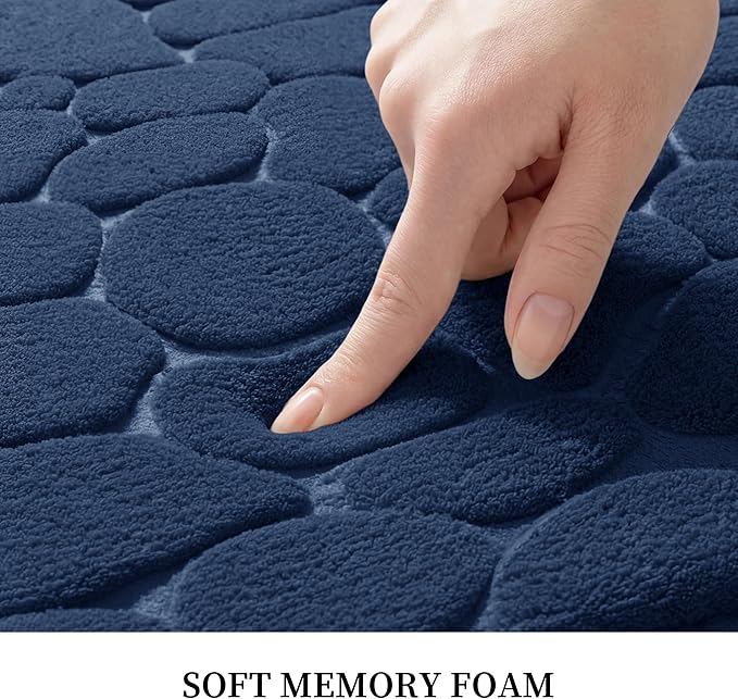 YIHOUSE Memory Foam Runner Rug, Cobblestone Bathroom Runner Rugs Super Water Absorbent Bath Mats for Bathroom Machine Washable Bath Rugs for Hallway Bedroom Laundry Room(20 x 47,Dark Blue)