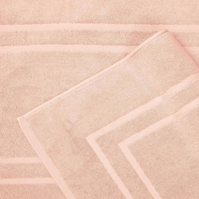 Feather & Stitch 2 Piece Towel Like Bath Mats (30x21 Inch) 100% Cotton Terry Bath Mats, Bathroom Shower Floor Mats [NOT A Bathroom Rug], Soft Absorbent Washable Mats - Pale Peach