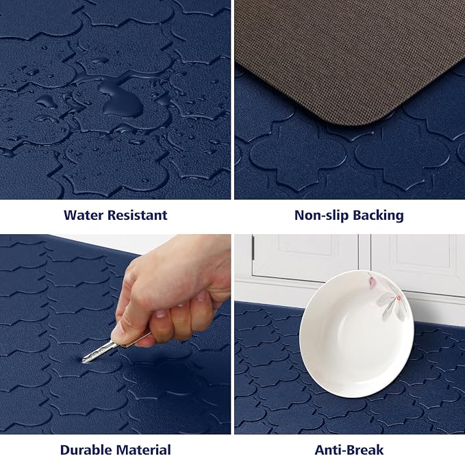 WISELIFE Kitchen Mat Cushioned Anti Fatigue Floor Mat,17.3"x60", Thick Non Slip Water Resistant Kitchen Rugs and Mats,Heavy Duty Foam Standing Mat for Kitchen,Floor,Home,Office,Sink,Laundry (Blue)
