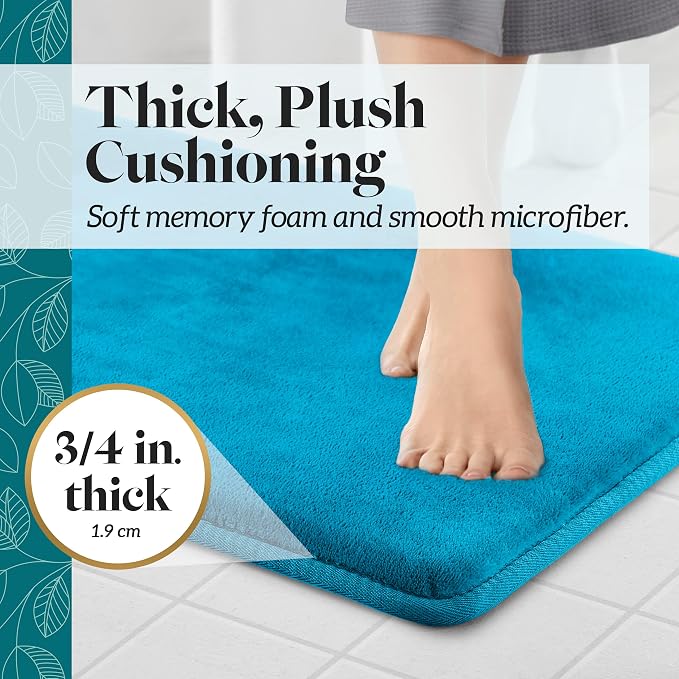 Memory Foam Bath Mat Non Slip Absorbent Super Cozy Velvet Bathroom Rug Carpet (60 inches X 24 inches, Caribbean Sea)