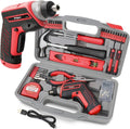 Hi-Spec 35pc Red Tool Kit with 3.6V USB Electric Screwdriver and Drill Set. Complete Basic Tool Set