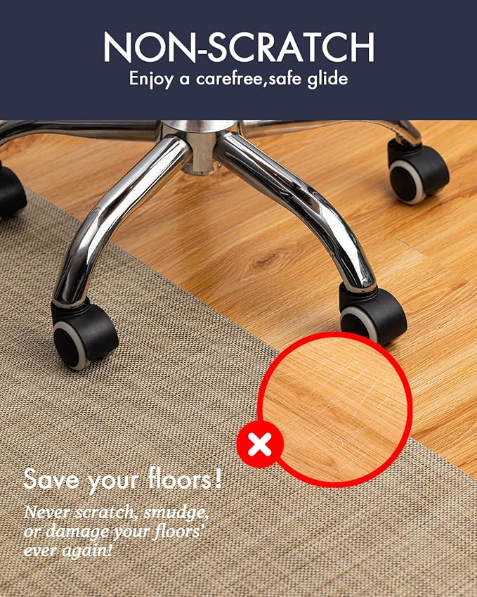 BARoyal Office Chair Mat for Hardwood Floor Under Desk Computer Rolling Chair Mat for Wood/Tile Floor Non-Slip Heavy Duty Desk Rug PVC Plastic Hard Floor Protector 36" x 48"(Linen)