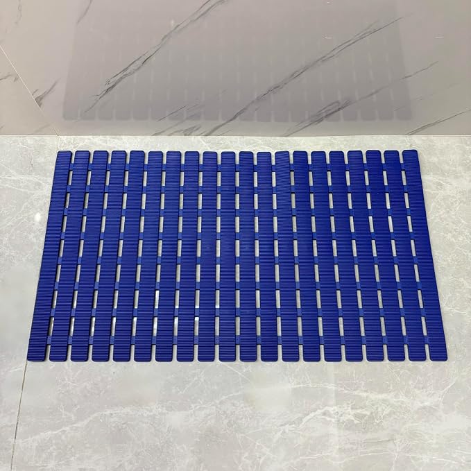 BEMISO Shower Mat Non Slip Bathtub Mat with Suction Cups and Drain Holes 27.5 x15.7 Inch Bath Mat for Tub & Shower.Easy Dry,Easy to Cut,Eco-Friendly (Navy Blue, 27.5 X 15.7 Inch)