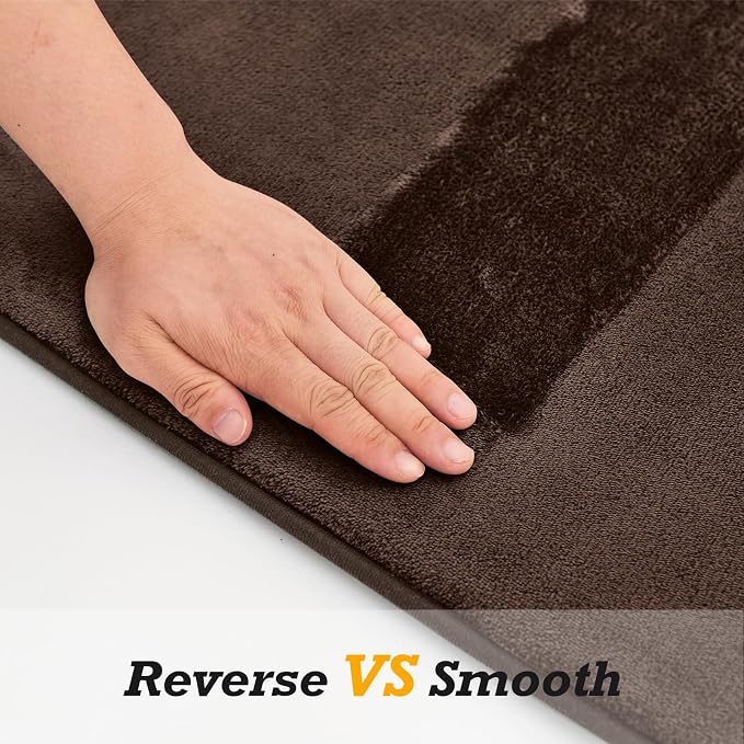 HUXMEYSON Bathroom Rugs Sets 2 Piece, Non-Slip & Quick Dry Bath Mat Set, Ultra Soft Velvet Bath Rugs for Bathroom, Toilet and Shower Floor, Brown