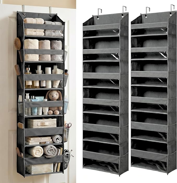 HOMELUX THEORY UPGRADED 6 Tiers Over The Door Organizer Hanging - 100D EXTRA THICK & 50lbs HUGE CAPACITY, 12 Side Mesh Pockets Over The Door Shoe Organizer, Hanging Closet Organizer (Dark Gray, 2pc)