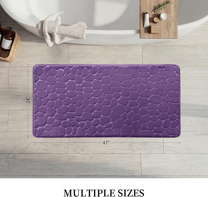 YIHOUSE Memory Foam Runner Rug, Cobblestone Bathroom Runner Rugs Super Water Absorbent Bath Mats for Bathroom Machine Washable Bath Rugs for Hallway Bedroom Laundry Room(24 x 47,Eggplant)