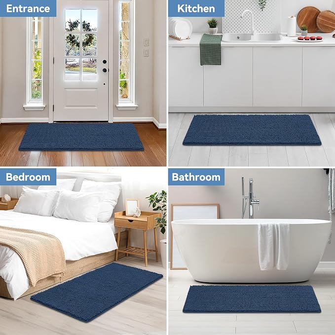 Bcoimo 48x24 Chenille Bath Mat – Non-Slip with Backing Bath Rug Ultra-Absorbent and Machine Washable Bathroom Mat Quick-Dry Design. Ideal for Bathroom Shower and Tub Areas