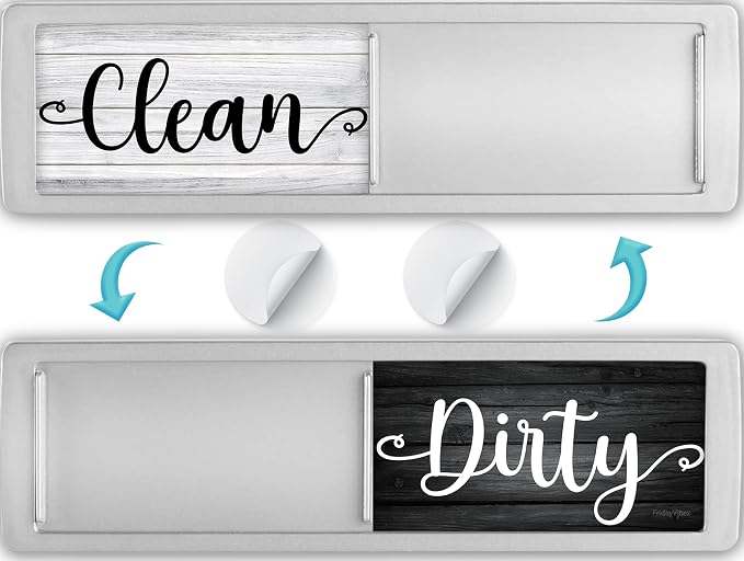 Dishwasher Magnet Clean Dirty Sign - Magnetic Signs That Say Clean/Dirty - Optional Sticker Adhesive for Non-Metal Stainless Steel Dish Washers - Dark Farmhouse