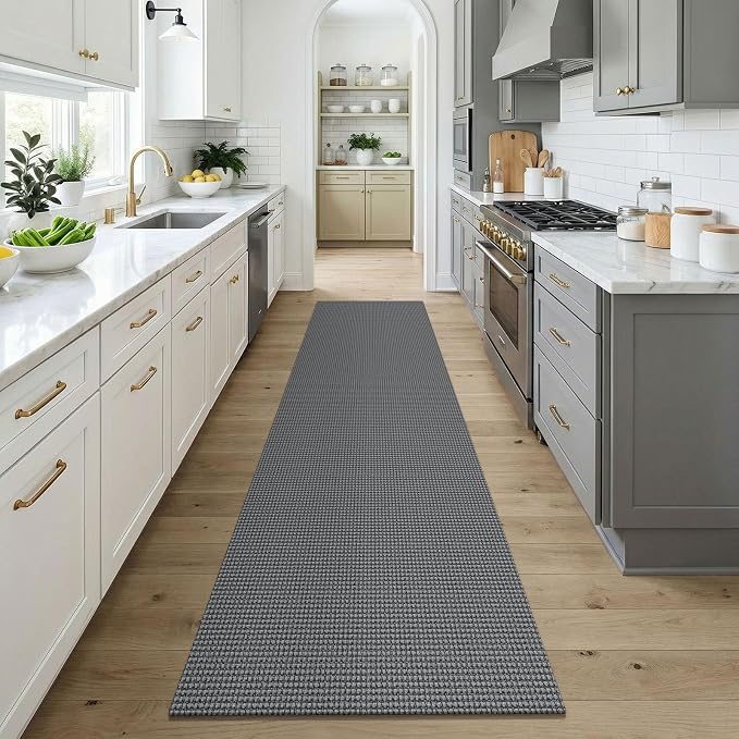 KOZYFLY Cotton Runners for Hallway 3x9, Wide Washable Runner Rug, Woven Non Slip Kitchen Runner, Braided Entryway Rug, Floor Carpet for Foyer, Bedroom, Hall, Grey/Dark Grey