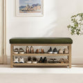 Zihanhome Shoe Rack Bench with Leather Cushion, 2 Tier Solid Wood Storage Bench, Mid-Century Modern Shoe Bench for Entryway, Hallway, Closet, Front Door Entrance, Foyer (Green, 46.5)