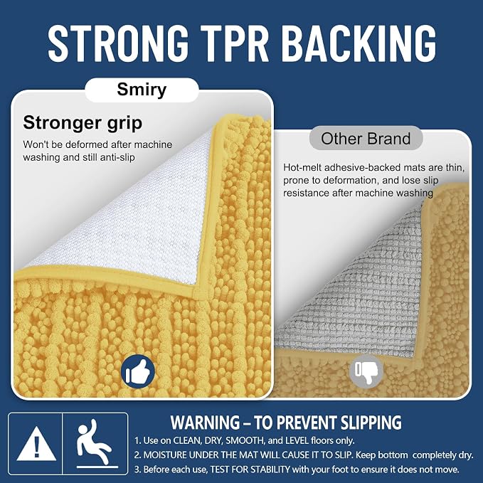 Smiry Bathroom Rugs Mat 48x32, Extra Soft Absorbent Chenille Bath Rugs, Non Slip Rubber Backing Machine Washable Quick Dry Bath Mats for Bathroom Floor, Tub, Shower, Home Decor Accessories, Yellow
