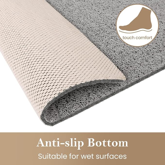 PVC Loofah Shower/Bathtub Mat Non-Slip, 24x16 inch, Soft Tub Mat with Drain, for Tub and Bathroom,Quick Drying,Grey