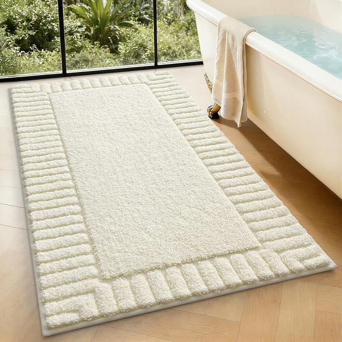 LUMI Bathroom Rugs Non Slip with Rubber Backing, Extra Soft Plush Microfiber Bath Rug Absorbent, Machine Washable Bath Mat Quick Dry for Tub, Shower, Ivory White, 24"x43"