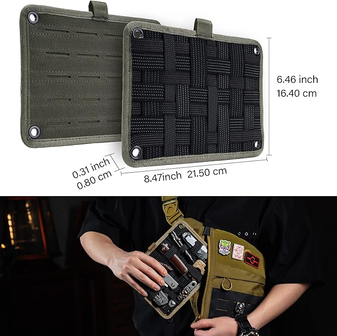 TACTICAL GEEK TCM EDC Organizer Board, Backpack Anti-Slip Elastic Woven Board for Travel Gear, Elastic Grid Organizer for Electronics Accessories Travel Cables Chargers and More Green