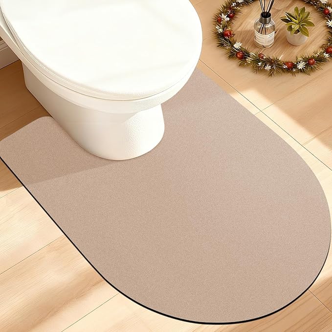 ACCUMTEK Non Slip Bath Mat, Thin Bathroom Rugs Fit Under Door, Quick Dry Bath Mats, Machine Washable Bath Rugs for Bathroom, Bathtub & Kitchen, Taupe/Solid/U-Shaped 24"x20"