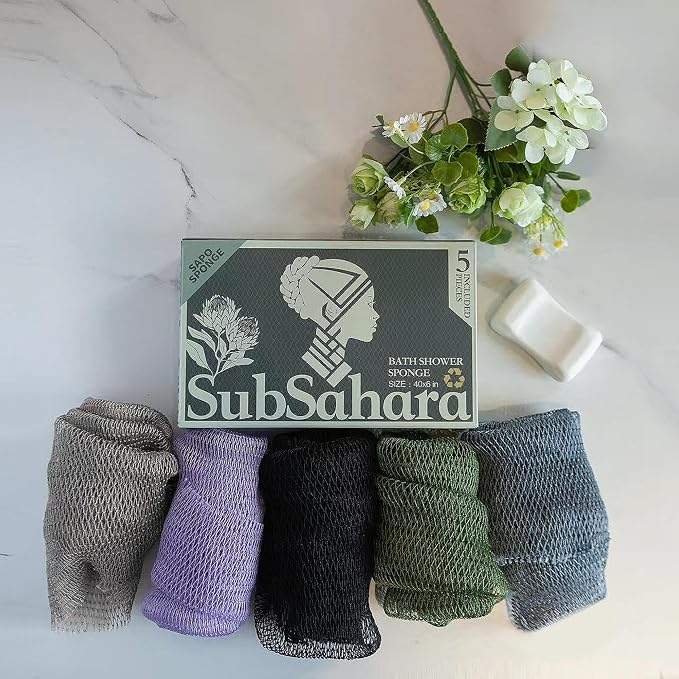 SubSahara Authentic African Net Sponge - 5 Pack Exfoliating Bath & Shower Loofah Sponge for Body & Face, Gentle Scrubber for All Skin Types, Travel, Durable