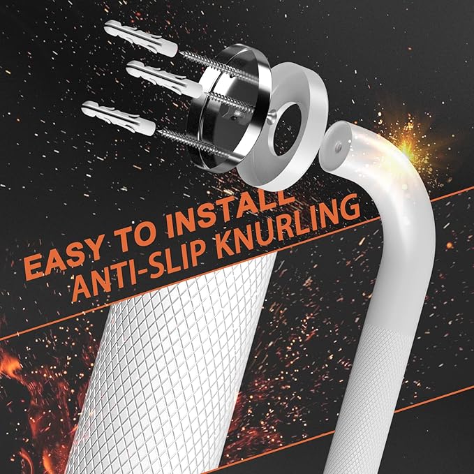 16 Inch Oil Rubbed White Grab Bar w/Anti-Slip knurled Grip, iMomwee Stainless Steel Wall Mount Bathroom Safety Handrail Support, Shower Balance Bar, Handicap Elderly Senior Assist Textured Bath Handle