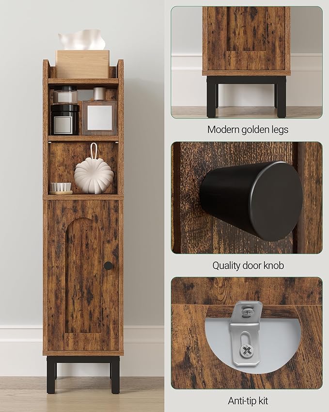 Hzuaneri Bathroom Storage Cabinet, Small Corner Floor Cabinet with Door and Shelves, Narrow Toilet Paper Holder, Bathroom Organizer with Adjustable Shelf, for Small Spaces, Rustic Brown BC08201X