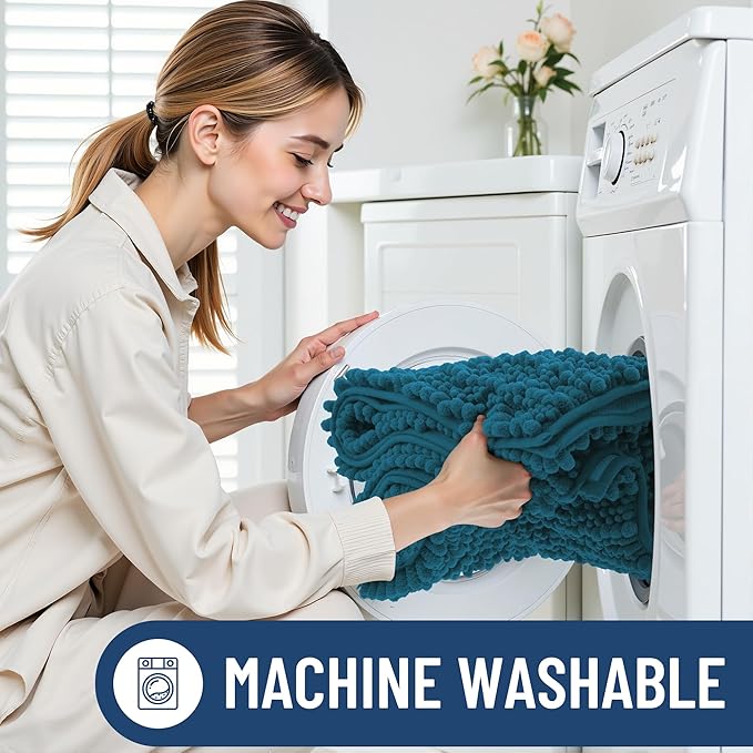 Smiry Bathroom Rugs Mat 30x20, Extra Soft Absorbent Chenille Bath Rugs, Non Slip Rubber Backing Machine Washable Quick Dry Bath Mats for Bathroom Floor, Tub, Shower, Home Accessories, Peacock Blue
