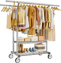 HYSEYY Heavy Duty Clothes Rack, Rolling Clothing Rack With Shelves Load 620 LBS, Double Rod Clothing Racks for Hanging Clothes, Portable& Adjustable Clothes Rack with Wheels Garment Rack