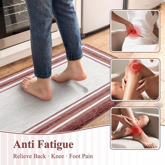 KIMODE Anti Fatigue Kitchen Mats for Floor 2 Piece, Christmas Farmhouse Kitchen Rugs, Padded Kitchen Floor Mats, Red Boho Standing Desk Mats for Laundry Room Decor Office Bathroom Sink 17"x47"+17"x29"