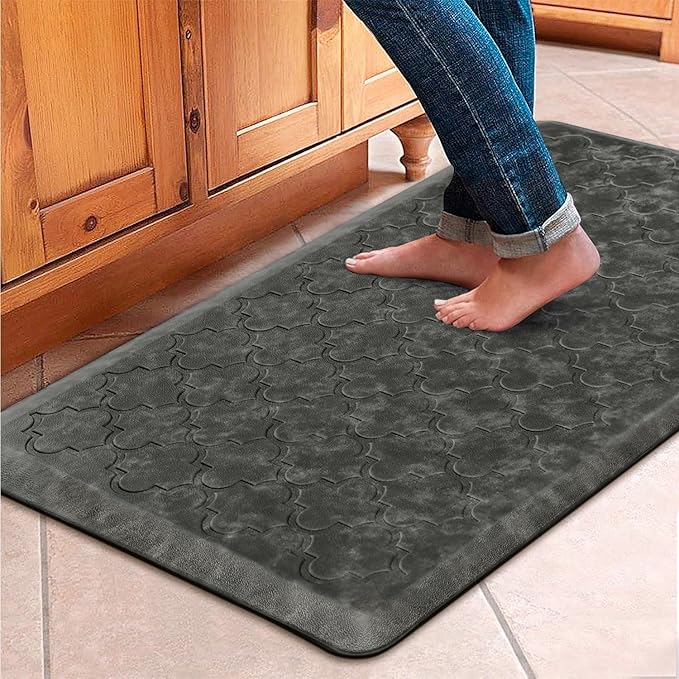 WISELIFE Kitchen Mat Cushioned Anti Fatigue Floor Mat,17.3"x39", Thick Non Slip Water Resistant Kitchen Rugs and Mats,Heavy Duty Foam Standing Mat for Kitchen,Floor,Home,Office,Desk,Sink, Grey
