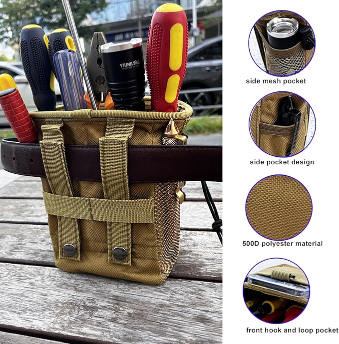 Small Tool Pouch,Utility Tool Bag, Small Toolbox, Screw Driver, Plier Organizer, Flashlight Holster and Knife Holder, Tool Belt Pouches for Electrician,Contractor,Plumber,Carpenter or Daily Home Use