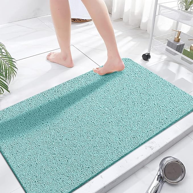 godehone Shower Mats Non Slip Without Suction Cups, PVC Loofah Bathroom Mats, Loofah Mats for Shower and Bathroom, Quick Drying, 23.6× 47.2 Inch, Light Green