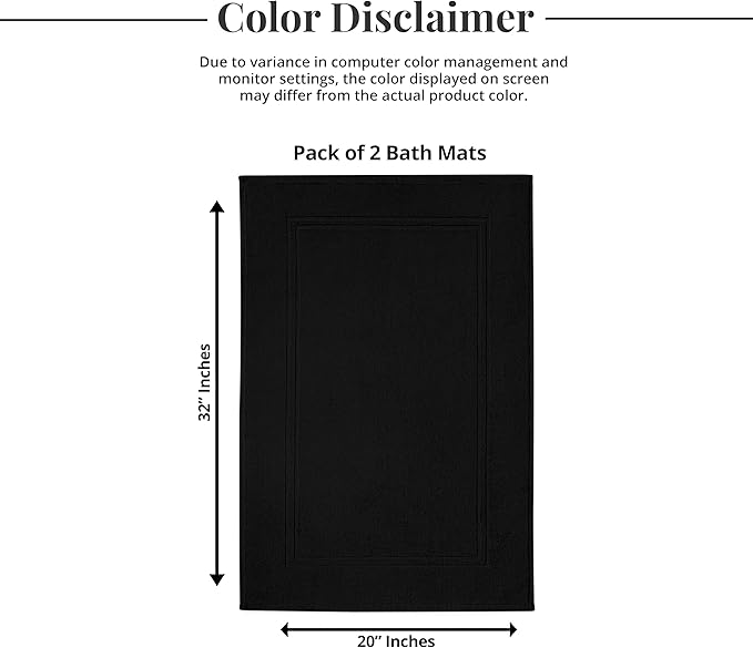 Tens Towels Pack of 2 Bath Mats 100% Cotton, 20 x 32 Inches, Super Absorbent, Hotel Quality Premium Floor Towels, Luxurious, Soft & Quick Dry, Not a Bathroom Rug, Black