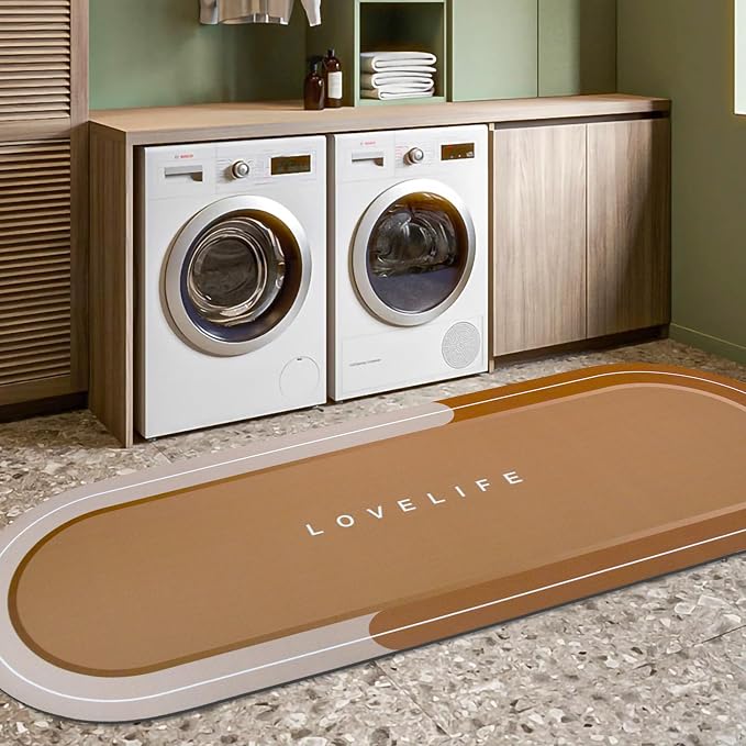 Rubber Bath mats Quick-Drying Non-Slip Bathroom mat Super Absorbent Bath mat Instant Dry Bath mat, Bathroom Rug in Front of The Kitchen Sink, Shower Room, Bathtub, Oval(Brown+17x59in)