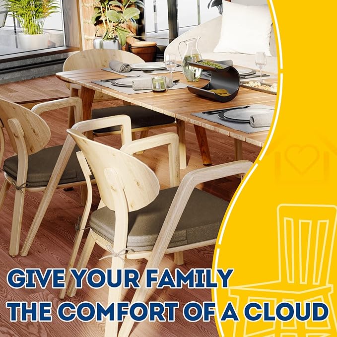 AAAAAcessories D-Shaped Chair Cushions, 2" Thick Dining Chair Pads with Ties and Removable, Machine-Washable Cover, 17" x 16", Set of 4, Taupe