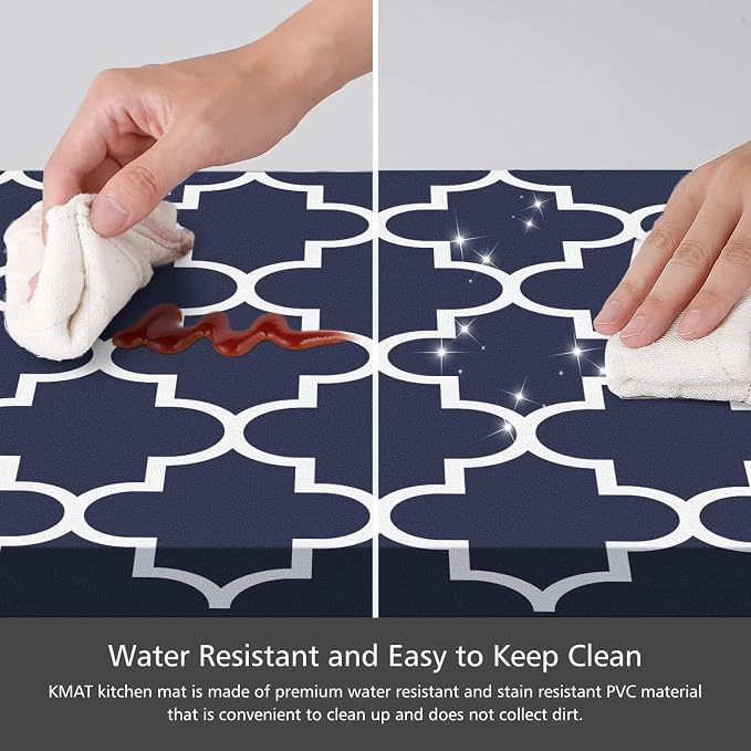 KMAT Kitchen Mat Sets [2 PCS] 0.47inch Cushioned Anti-Fatigue Area Rugs, Waterproof Non-Skid Heavy Duty PVC Ergonomic Comfort Standing Mats for Kitchen, Floor, Office, Blue