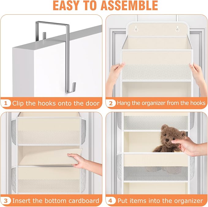 WISELIFE Over The Door Organizer - 5 Shelves Large Capacity Hanging Bedroom Storage Solution with Side Pockets for Dorm Bathroom Pantry Nursery and Baby Essentials Holds up to 40 Lbs (Beige)