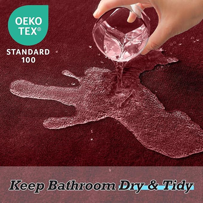 HUXMEYSON Bathroom Rugs Sets 3 Piece, Non-Slip & Quick Dry Bath Mat Set, Ultra Soft Velvet Bath Rugs for Bathroom, Toilet and Shower Floor, Red