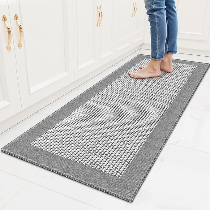 StepRite Kitchen Rugs, Kitchen Mat for Floor, 47"x20" Non-Slip Machine-Washable Commercial Floor Mat, Absorbent Heavy-Duty Rug for Office & Home, Sink Standing Mat, Entryway Carpet, Light Grey