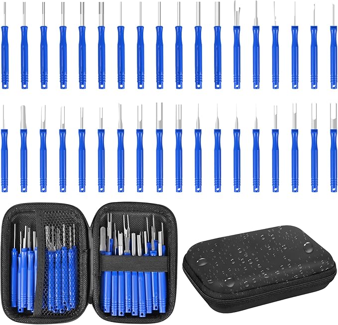Kikerike Terminal Removal Tool Kit 36 Pcs Depinning Tool Electrical Connector Pin Removal Tool Kit Pin Extractor Tool Set Wire Terminal Release Tool for Automotive Car Household Devices - Blue