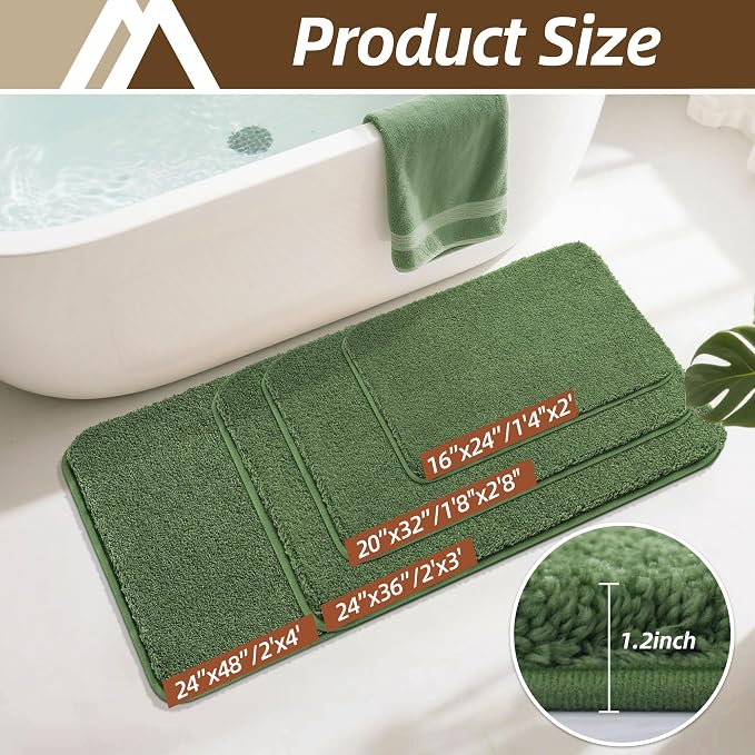 COSY HOMEER Bath Rugs for Bathroom Extra Thick- Anti-Slip Bath Mats Soft Plush Yarn Shaggy 100% Strong Mirco Polyeste Mat Living Room Bedroom Mat Floor Water Absorbent(Green,24x36 - Inches)