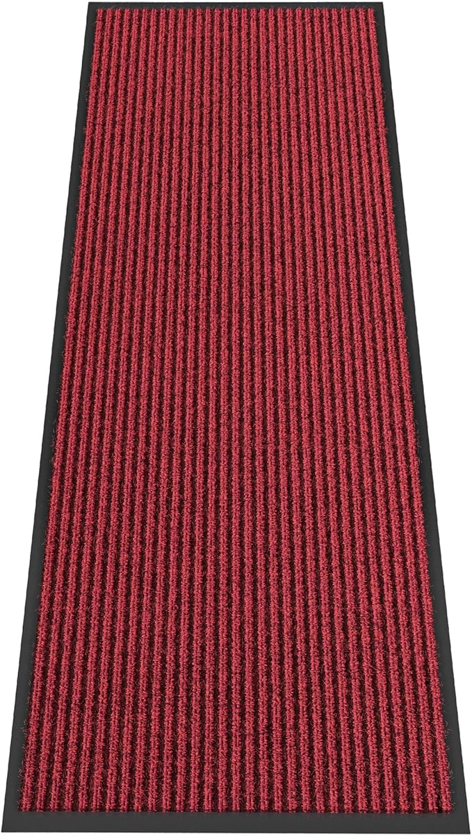 Indoor Outdoor Door Mat, 6' x 2' Doormat for Entryway, Rubber Backing Non Slip Front Door Mat Outside Entrance, Super Absorbent Commercial Floor Mat for Home Office, Red