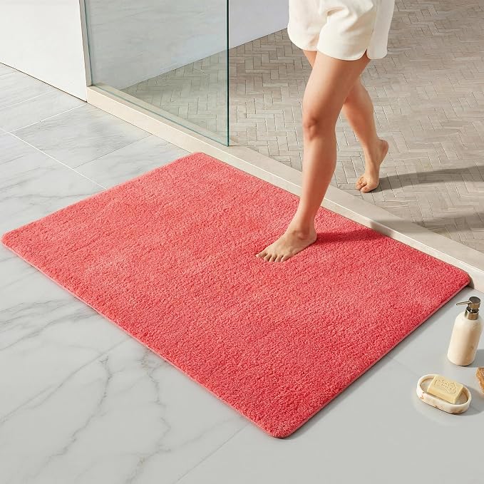 TYUU Large Bathroom Rugs, Ultra Soft Super Absorbent Bath Rugs Non Slip Washable Quick Dry Bath Mat with Rubber Backing for Bathroom Floor, Shower, or Sink, Pink 3' x 4'
