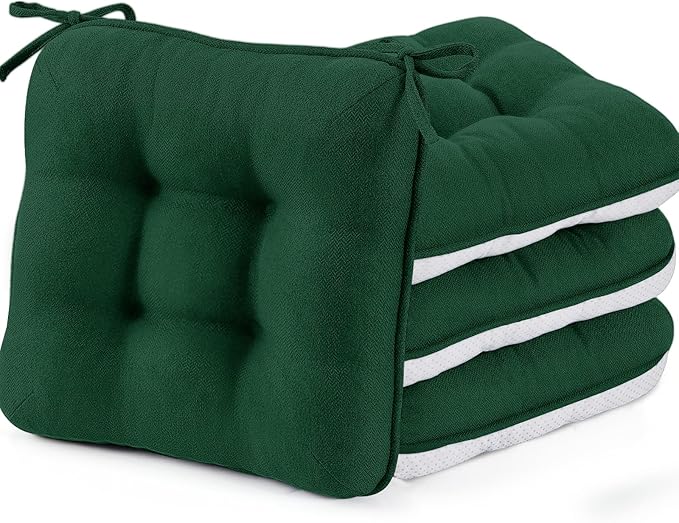 BETU Chair Cushions for Dining Chairs Set of 4,3.5" Thick Kitchen Table Chair Pads with Ties,Non Slip Backing and Covers, Seat Cushion for Dining Room,Bar,Patio Chairs,15.5"X15.5"X3.5",Dark Green