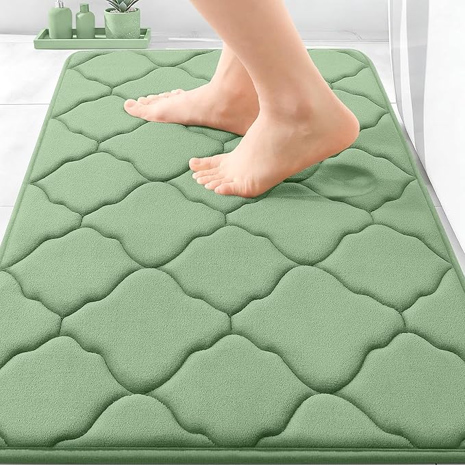 OLANLY Memory Foam Bath Mat Rug 30x20, Ultra Soft and Absorbent Bathroom Rugs, Non-Slip, Comfortable, Machine Washable Bath Carpet for Bathroom Floor, Tub Shower and Home Decor Accessories, Sage Green